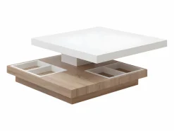 Outlet Vente-unique Mesa centro FAUSTO - Tablero pivotante - MDF lacado bicolor Color natural claro / Blanco