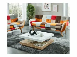 Outlet Vente-unique Mesa centro FAUSTO - Tablero pivotante - MDF lacado bicolor Color natural claro / Blanco
