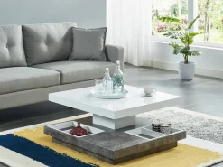 Vente-unique Mesa centro FAUSTO Tablero pivotante blanco y cemento