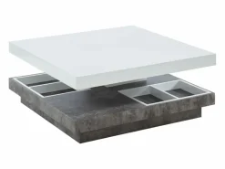 Vente-unique Mesa centro FAUSTO Tablero pivotante blanco y cemento