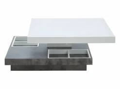 Vente-unique Mesa centro FAUSTO Tablero pivotante blanco y cemento