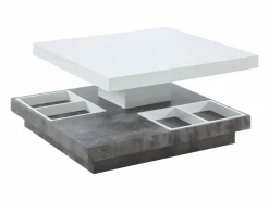 Vente-unique Mesa centro FAUSTO Tablero pivotante blanco y cemento