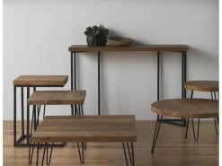 Best Mesa centro madera de olmo viejo patas metálicas Marru00f3n