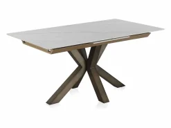 Discount Mesa cerámica extensible blanca 160/210x90 con pie metal color cobre Mesa Extensible