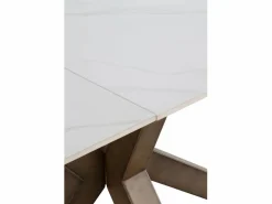 Discount Mesa cerámica extensible blanca 160/210x90 con pie metal color cobre Mesa Extensible