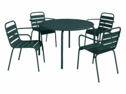 Hot MYLIA Mesa comedor jardín metal una mesa D.110cm y 4 sillas apilables - Verde - MIRMANDE Verde pino