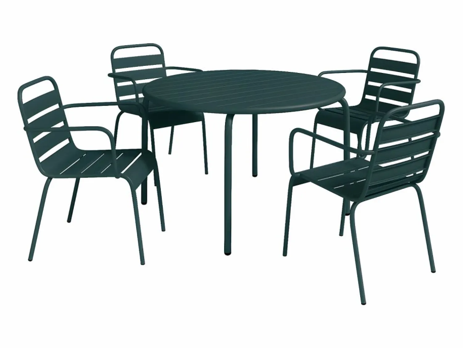 Hot MYLIA Mesa comedor jardín metal una mesa D.110cm y 4 sillas apilables - Verde - MIRMANDE Verde pino