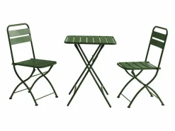MYLIA Mesa comedor jardín plegable metal - mesa de 60 cm 2 sillas plegables - Verde - MIRMANDE