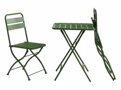 MYLIA Mesa comedor jardín plegable metal - mesa de 60 cm 2 sillas plegables - Verde - MIRMANDE