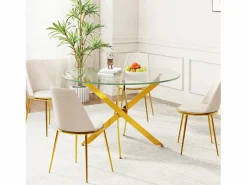 DripeX Mesa comedor redonda 2-4 personas vidrio templado y metal - carga max 100kg - Transparente - 90x90x75cm