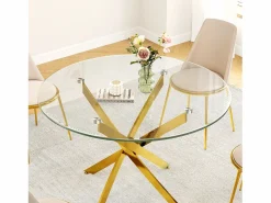 DripeX Mesa comedor redonda 2-4 personas vidrio templado y metal - carga max 100kg - Transparente - 90x90x75cm