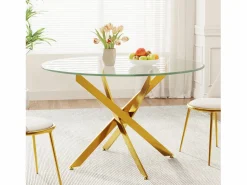 DripeX Mesa comedor redonda 2-4 personas vidrio templado y metal - carga max 100kg - Transparente - 90x90x75cm