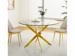 DripeX Mesa comedor redonda 2-4 personas vidrio templado y metal - carga max 100kg - Transparente - 90x90x75cm