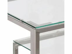 Hot vidaxl Mesa consola acero inoxidable y vidrio templado Plateado