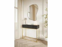 Clearance Mesa consola con cajón - 90 cm - negra con patas de metal dorado - VELDIO Consola