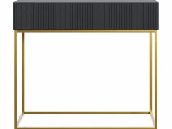 Clearance Mesa consola con cajón - 90 cm - negra con patas de metal dorado - VELDIO Consola