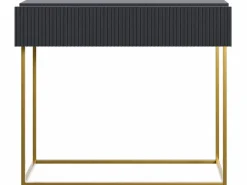 Clearance Mesa consola con cajón - 90 cm - negra con patas de metal dorado - VELDIO Consola