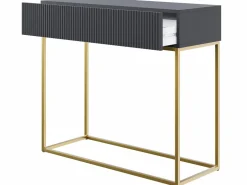 Clearance Mesa consola con cajón - 90 cm - negra con patas de metal dorado - VELDIO Consola