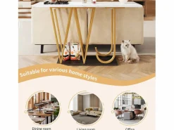 Discount Hauss Spole Mesa consola con patas de metal dorado - Tapa efecto mármol 120 x 29,5 x 80 cm Blanco
