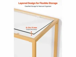New Mesa Consola de Cristal SucceBuy de 2 Niveles, Mesita Auxiliar con Tablero de Cristal Templado, Patas de Hierro y Dispositivo Antivuelco, Dorada Consola