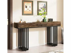 Sale Mesa consola de entrada, consola de entrada, mesa de entrada con elegante marco de metal de estilo industrial, mesa consola de madera para sala de estar, entrada, pasillo (140 cm, marrón) Consola