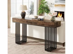 Sale Mesa consola de entrada, consola de entrada, mesa de entrada con elegante marco de metal de estilo industrial, mesa consola de madera para sala de estar, entrada, pasillo (140 cm, marrón) Consola