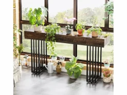 Sale Mesa consola de entrada, consola de entrada, mesa de entrada con elegante marco de metal de estilo industrial, mesa consola de madera para sala de estar, entrada, pasillo (140 cm, marrón) Consola
