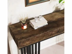 Sale Mesa consola de entrada, consola de entrada, mesa de entrada con elegante marco de metal de estilo industrial, mesa consola de madera para sala de estar, entrada, pasillo (140 cm, marrón) Consola