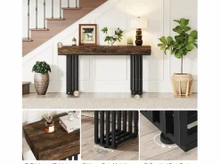 Sale Mesa consola de entrada, consola de entrada, mesa de entrada con elegante marco de metal de estilo industrial, mesa consola de madera para sala de estar, entrada, pasillo (140 cm, marrón) Consola