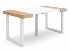 Skraut Home Mesa Consola extensible, 160x90x73cm, Para 8 comensales, Patas madera maciza, Roble y blanco