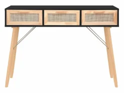 Clicnbuy Mesa consola madera pino maciza ratán natural 105x30x75cm