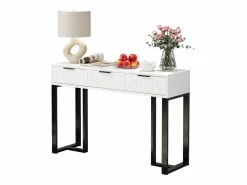 ModernLuxe Mesa consola moderna, con 2 cajones, pies ajustables, blanco y negro