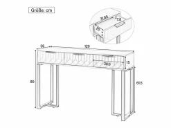Clearance Merax Mesa consola moderna con 3 cajones - 120 x 36 x 80 cm - MDF - para salón, pasillo - + dorado Blanco