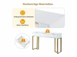 Clearance Merax Mesa consola moderna con 3 cajones - 120 x 36 x 80 cm - MDF - para salón, pasillo - + dorado Blanco