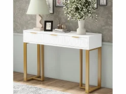 Online Mesa consola moderna con 2 cajones y patas ajustables, blanco y dorado Consola
