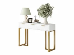 Online Mesa consola moderna con 2 cajones y patas ajustables, blanco y dorado Consola