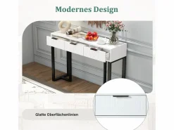 Best Mesa consola moderna con 3 cajones - 120 x 36 x 80 cm - MDF - para salón, pasillo - + negro Consola