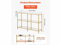 Clearance Mesa Consola SucceBuy de Vidrio de 3 Niveles, Mesita Auxiliar Rectangular Moderna con Bandejas de Vidrio Templado, Estructura de Hierro, Ideal para Entrada Dorado