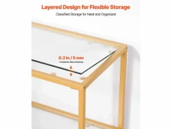 Clearance Mesa Consola SucceBuy de Vidrio de 3 Niveles, Mesita Auxiliar Rectangular Moderna con Bandejas de Vidrio Templado, Estructura de Hierro, Ideal para Entrada Dorado