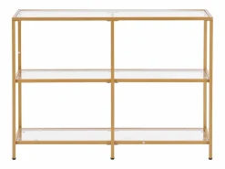 Clearance Mesa Consola SucceBuy de Vidrio de 3 Niveles, Mesita Auxiliar Rectangular Moderna con Bandejas de Vidrio Templado, Estructura de Hierro, Ideal para Entrada Dorado