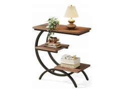 Online Tribesigns Mesa de apoyo de madera, pequeña mesa baja, mesa de noche, lateral de sofá con 3 estantes para salón, dormitorio, marrón oscuro Marru00f3n