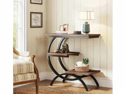 Online Tribesigns Mesa de apoyo de madera, pequeña mesa baja, mesa de noche, lateral de sofá con 3 estantes para salón, dormitorio, marrón oscuro Marru00f3n