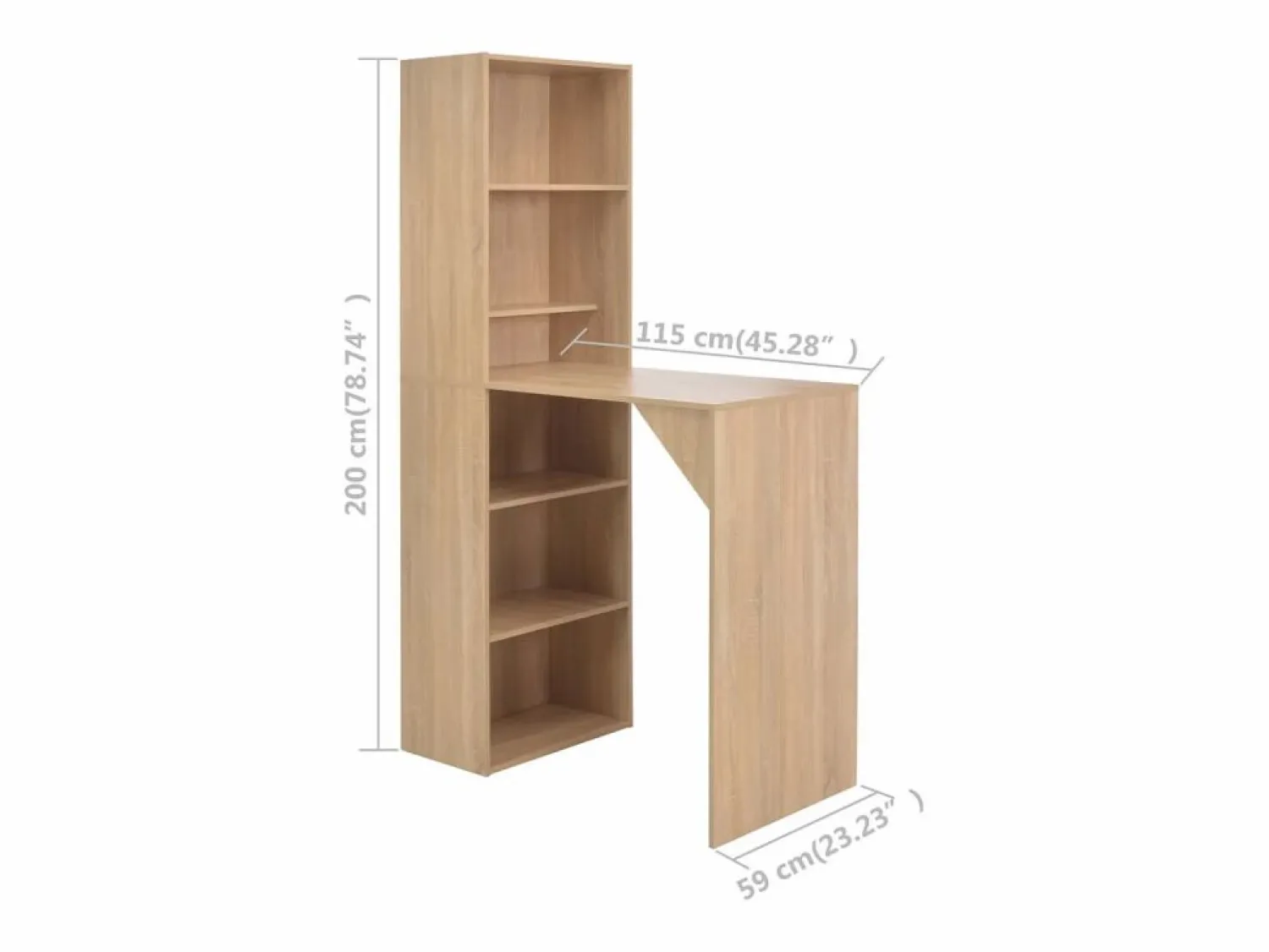 Clicnbuy Mesa de bar con armario color roble 115x59x200 cm