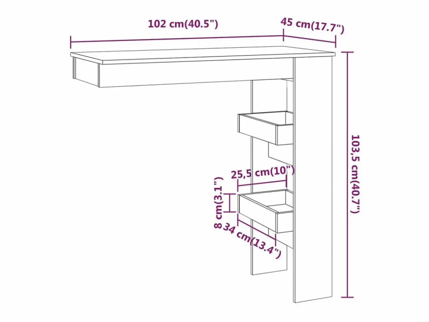 Clicnbuy Mesa de bar de pared contrachapada roble Sonoma 102x45x103,5cm