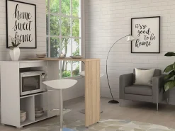 Vente-unique Mesa de bar extensible - Blanco y roble. SATURNE