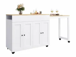 Sale Merax Mesa de bar extensible moderna - 118-180 x 50 x 94,6 cm - con 4 puertas - para comedor - MDF - Blanco