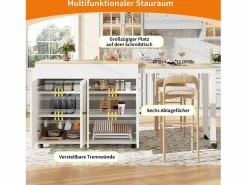 Sale Merax Mesa de bar extensible moderna - 118-180 x 50 x 94,6 cm - con 4 puertas - para comedor - MDF - Blanco