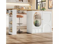 Discount Mesa de bar giratoria con 3 puertas, isla de cocina con almacenaje - tablero extensible (138-204)x39x102 cm - Mueble Bar