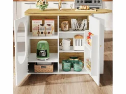 Discount Mesa de bar giratoria con 3 puertas, isla de cocina con almacenaje - tablero extensible (138-204)x39x102 cm - Mueble Bar