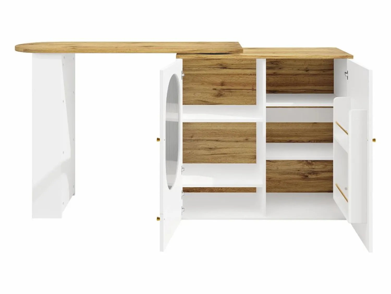 Discount Mesa de bar giratoria con 3 puertas, isla de cocina con almacenaje - tablero extensible (138-204)x39x102 cm - Mueble Bar